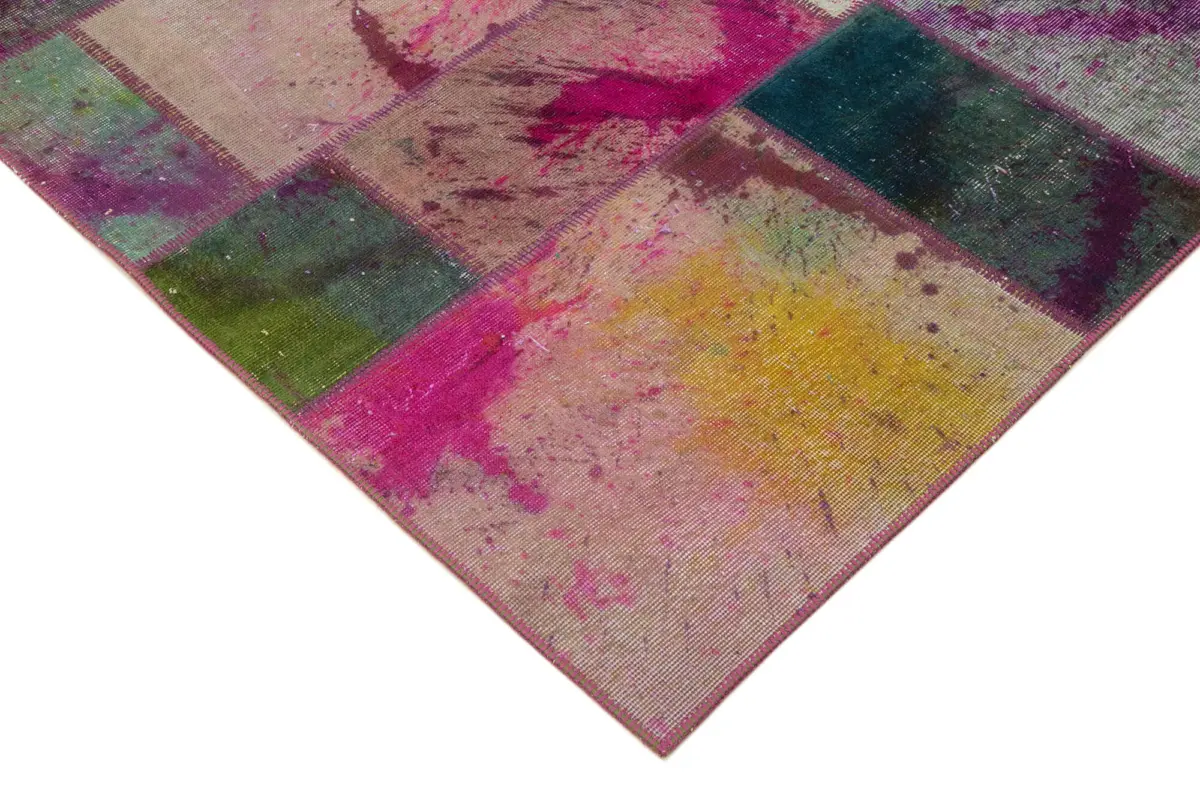 Patchwork Multi Pamuk Üzerine Yün El Dokuma Kilim-198x300 - Görsel 4