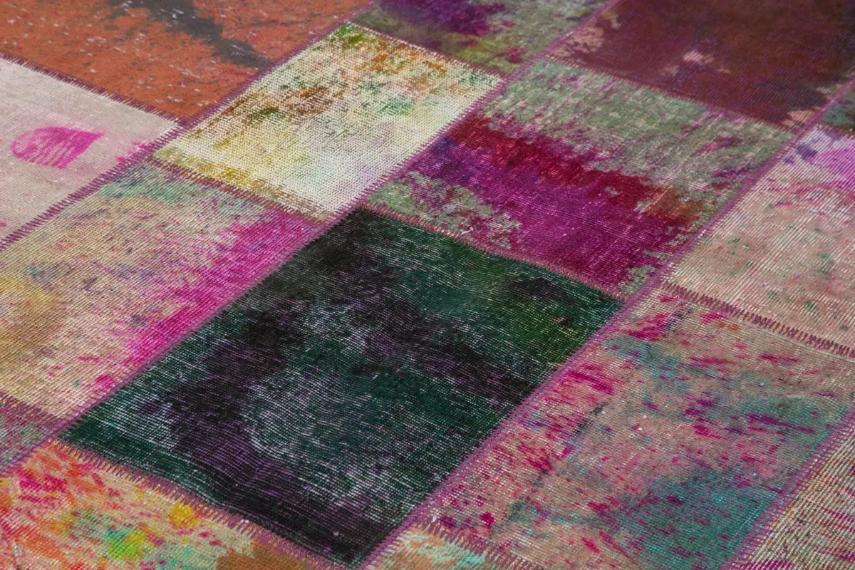 Patchwork Multi Pamuk Üzerine Yün El Dokuma Kilim-198x300 - Görsel 5