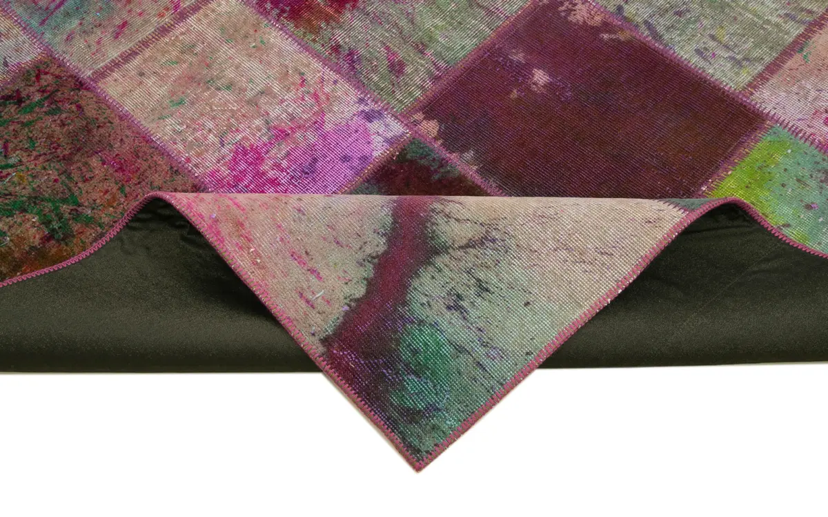 Patchwork Multi Pamuk Üzerine Yün El Dokuma Kilim-198x300 - Görsel 6