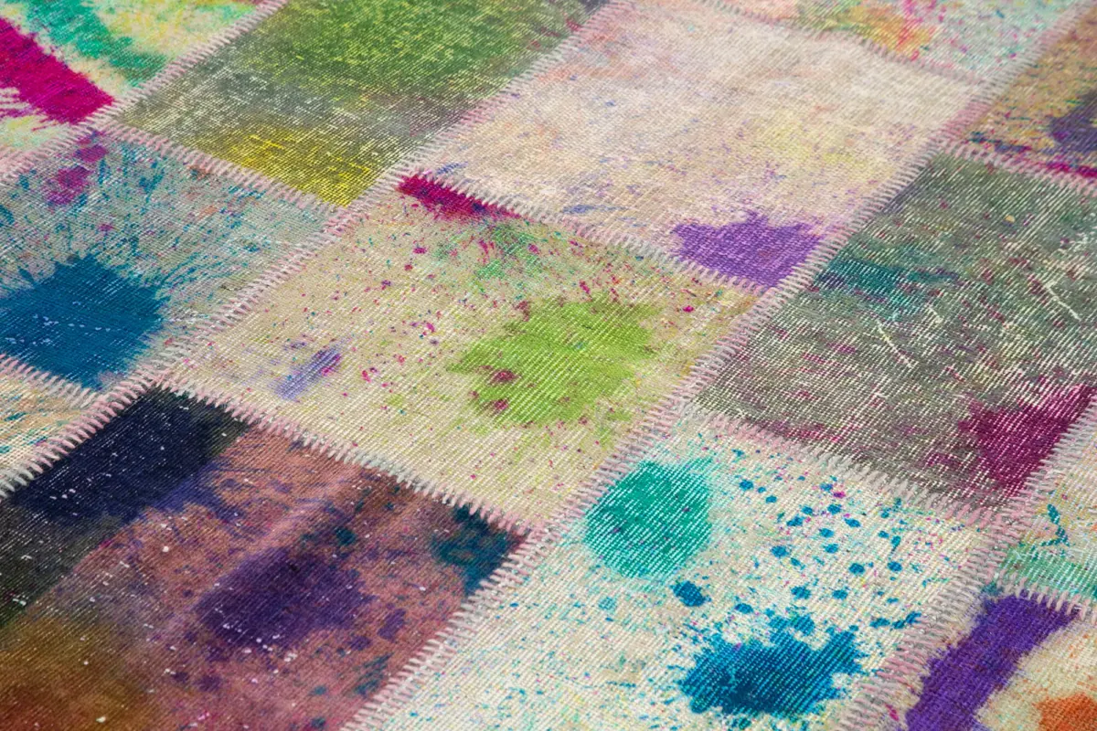 Patchwork Multi Pamuk Üzerine Yün El Dokuma Kilim-204x302 - Görsel 5