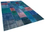 Patchwork Mavi Pamuk Üzerine Yün El Dokuma Kilim-202x300 - Görsel 2