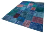 Patchwork Mavi Pamuk Üzerine Yün El Dokuma Kilim-202x300 - Görsel 3