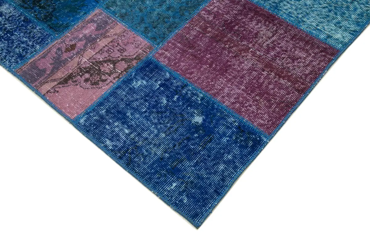 Patchwork Mavi Pamuk Üzerine Yün El Dokuma Kilim-202x300 - Görsel 4