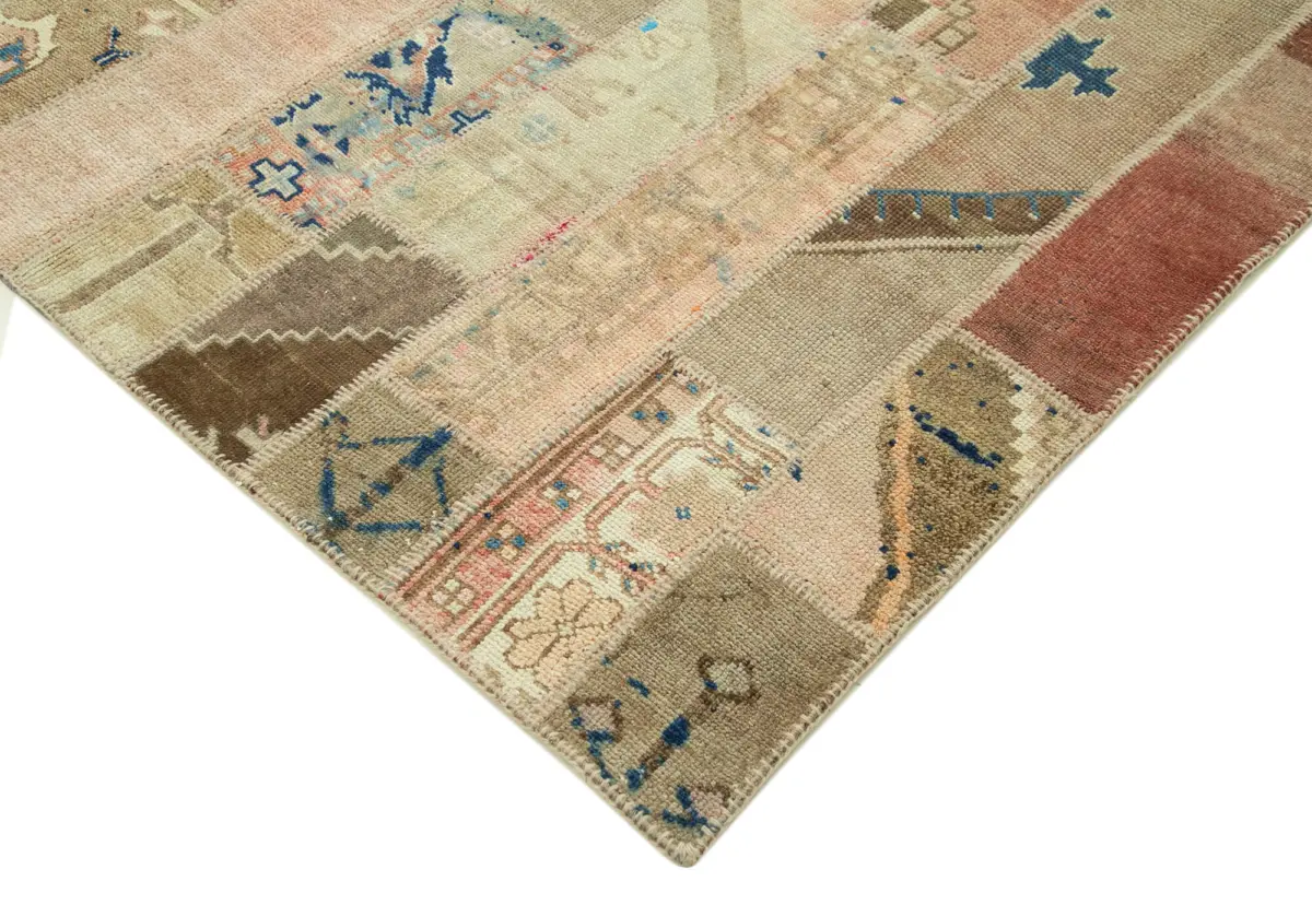Patchwork Bej Pamuk Üzerine Yün El Dokuma Kilim-201x300 - Görsel 4