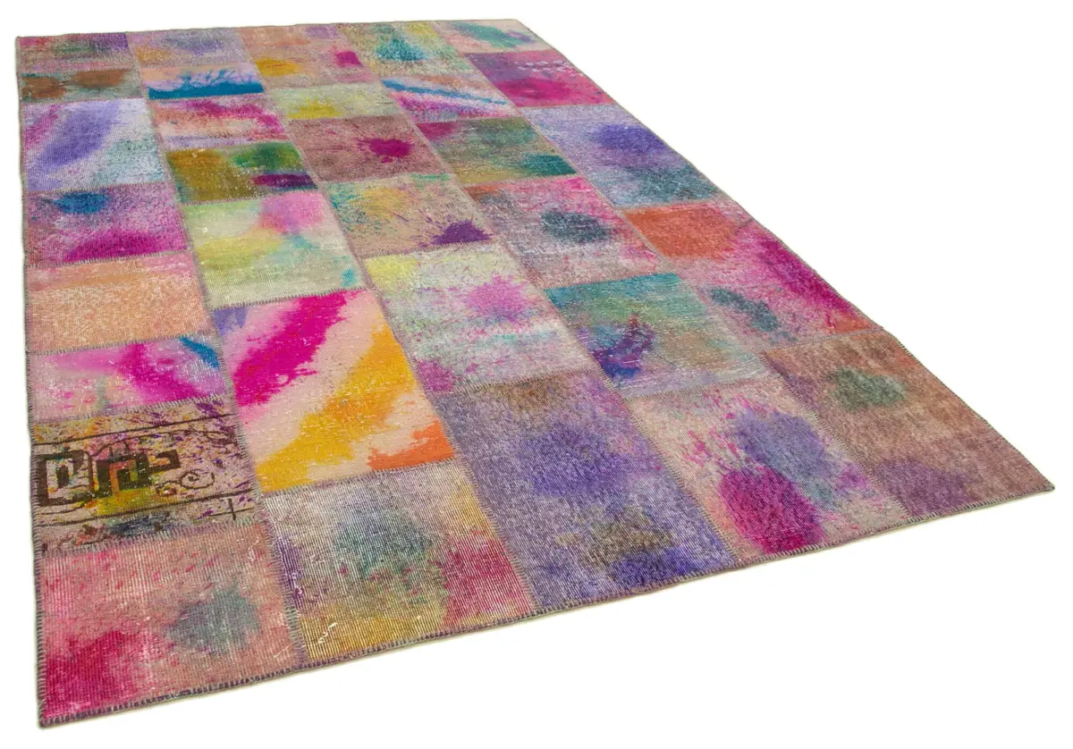 Patchwork Multi Pamuk Üzerine Yün El Dokuma Kilim-200x302 - Görsel 2