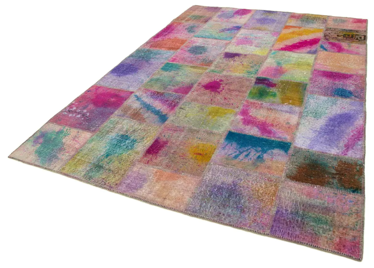 Patchwork Multi Pamuk Üzerine Yün El Dokuma Kilim-200x302 - Görsel 3