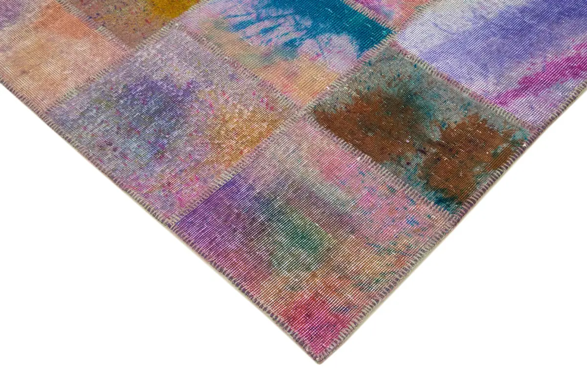 Patchwork Multi Pamuk Üzerine Yün El Dokuma Kilim-200x302 - Görsel 4