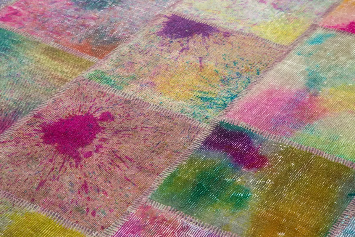 Patchwork Multi Pamuk Üzerine Yün El Dokuma Kilim-200x302 - Görsel 5