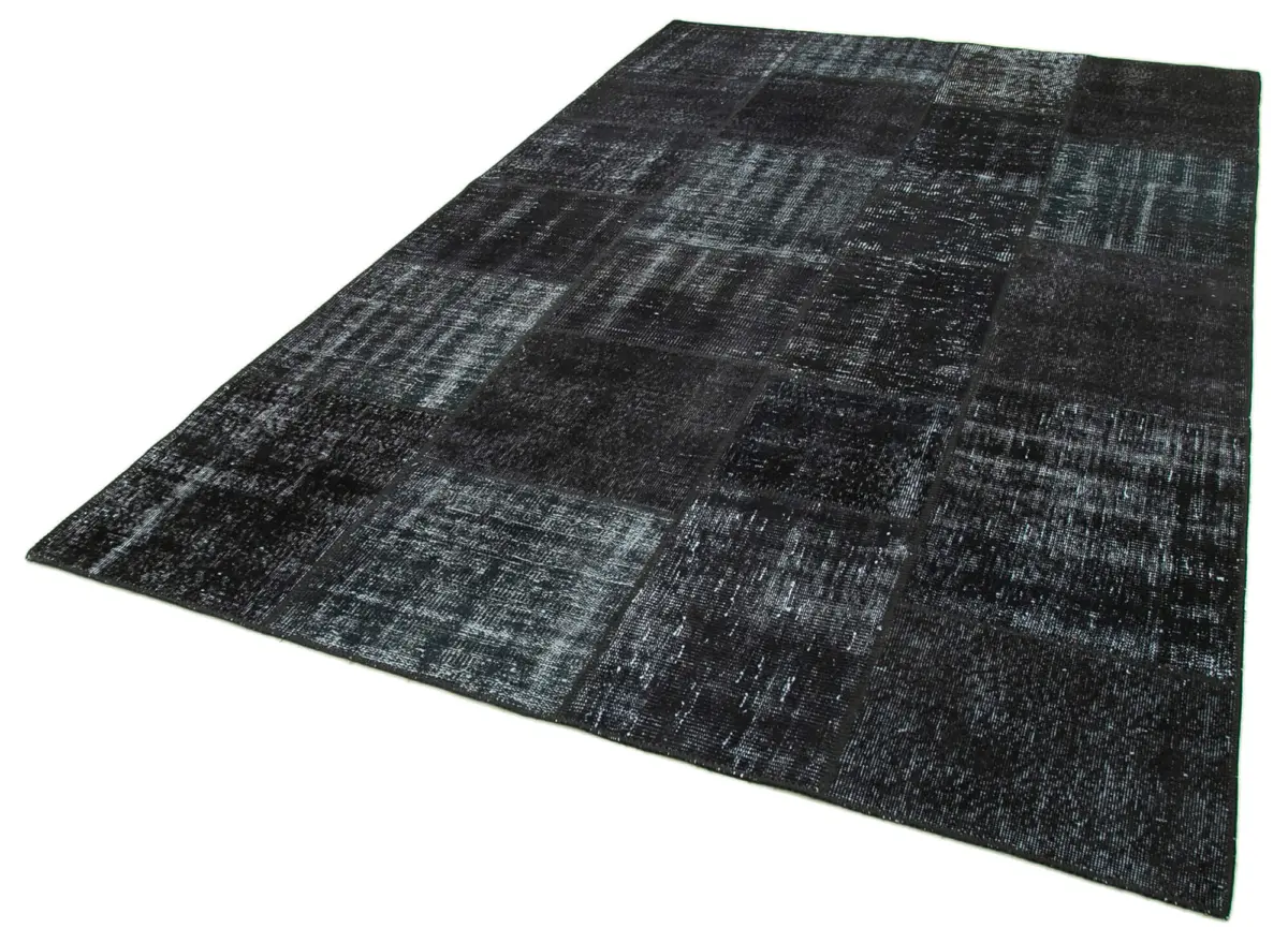 Patchwork Siyah Pamuk Üzerine Yün El Dokuma Kilim-192x300 - Görsel 3