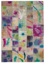 Patchwork Multi Pamuk Üzerine Yün El Dokuma Kilim-205x302