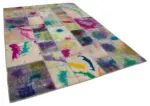Patchwork Multi Pamuk Üzerine Yün El Dokuma Kilim-205x302 - Görsel 2