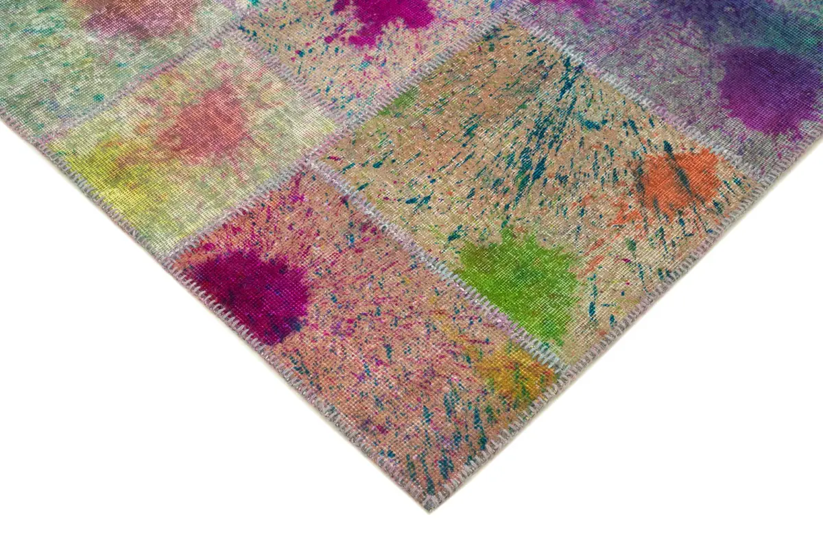 Patchwork Multi Pamuk Üzerine Yün El Dokuma Kilim-205x302 - Görsel 4