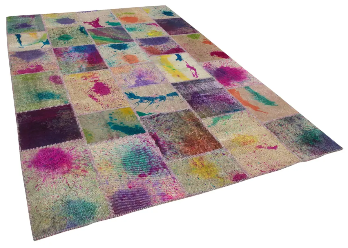 Patchwork Multi Pamuk Üzerine Yün El Dokuma Kilim-200x300 - Görsel 2