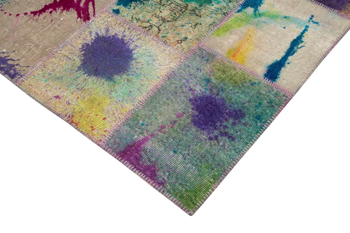 Patchwork Multi Pamuk Üzerine Yün El Dokuma Kilim-200x300 - Görsel 4