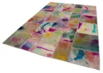 Patchwork Multi Pamuk Üzerine Yün El Dokuma Kilim-204x305 - Görsel 3