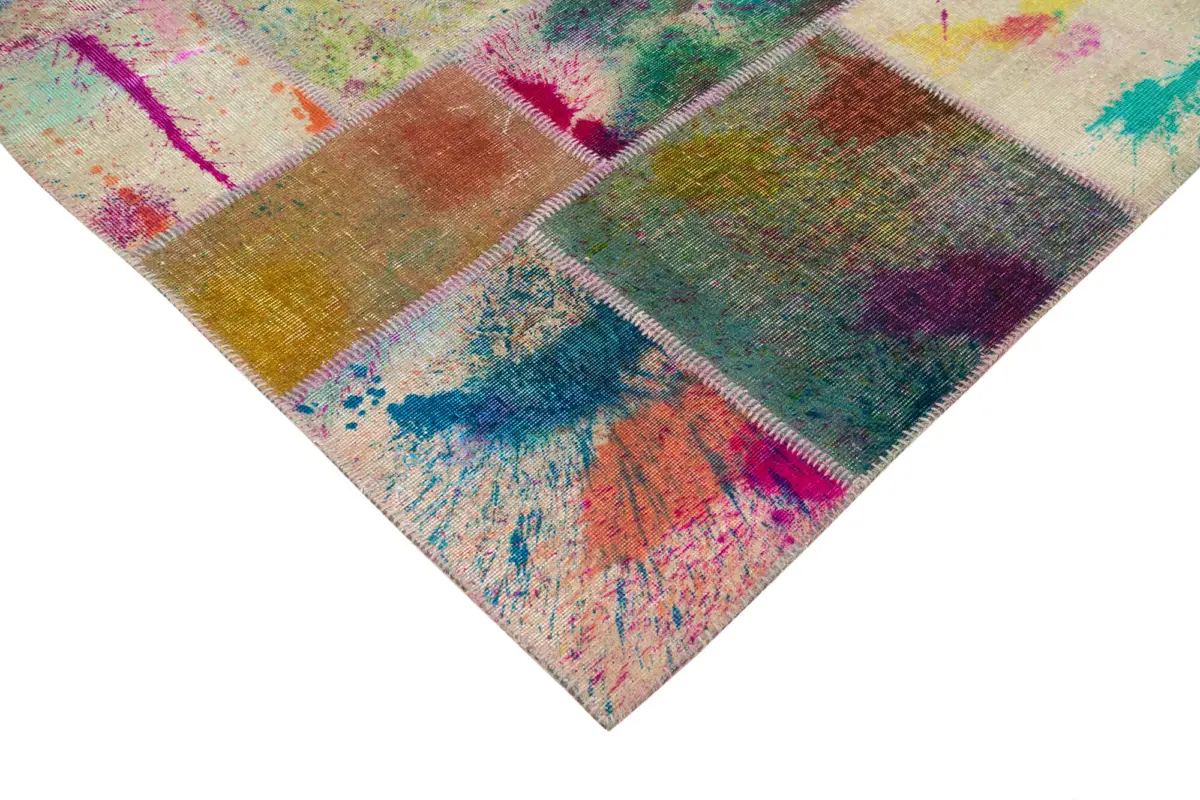 Patchwork Multi Pamuk Üzerine Yün El Dokuma Kilim-204x305 - Görsel 4