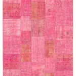 Patchwork Pembe Pamuk Üzerine Yün El Dokuma Kilim-200x300