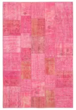 Patchwork Pembe Pamuk Üzerine Yün El Dokuma Kilim-200x300