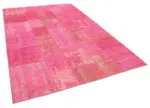 Patchwork Pembe Pamuk Üzerine Yün El Dokuma Kilim-200x300 - Görsel 2