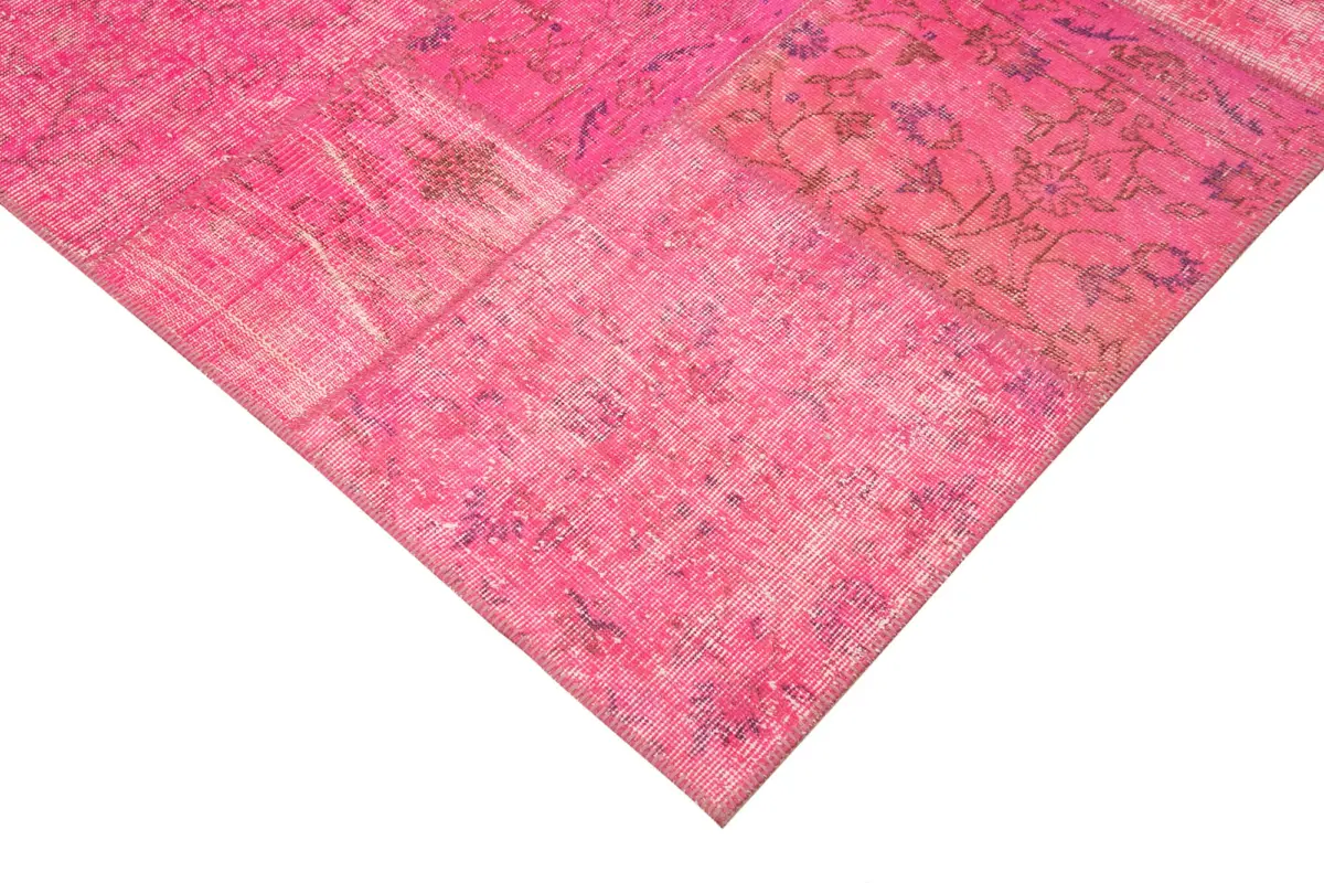 Patchwork Pembe Pamuk Üzerine Yün El Dokuma Kilim-200x300 - Görsel 4