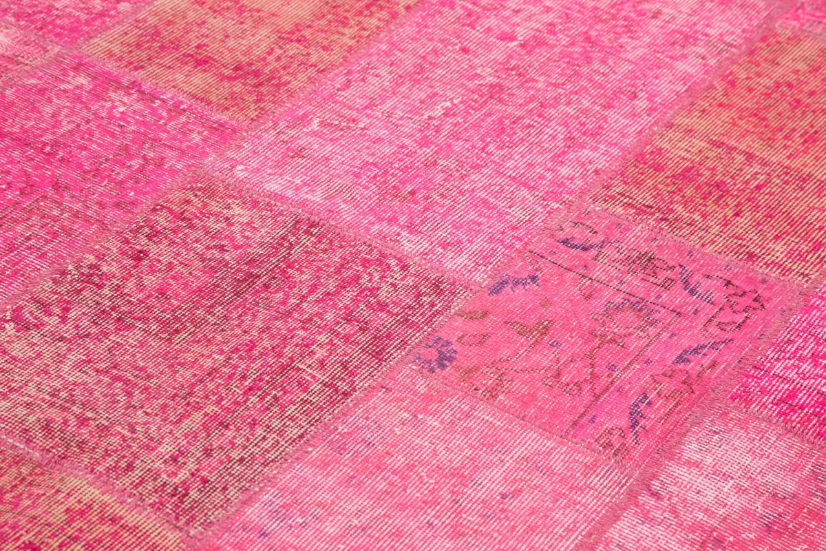 Patchwork Pembe Pamuk Üzerine Yün El Dokuma Kilim-200x300 - Görsel 5