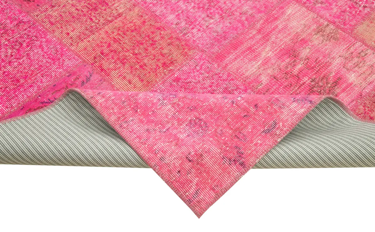 Patchwork Pembe Pamuk Üzerine Yün El Dokuma Kilim-200x300 - Görsel 6