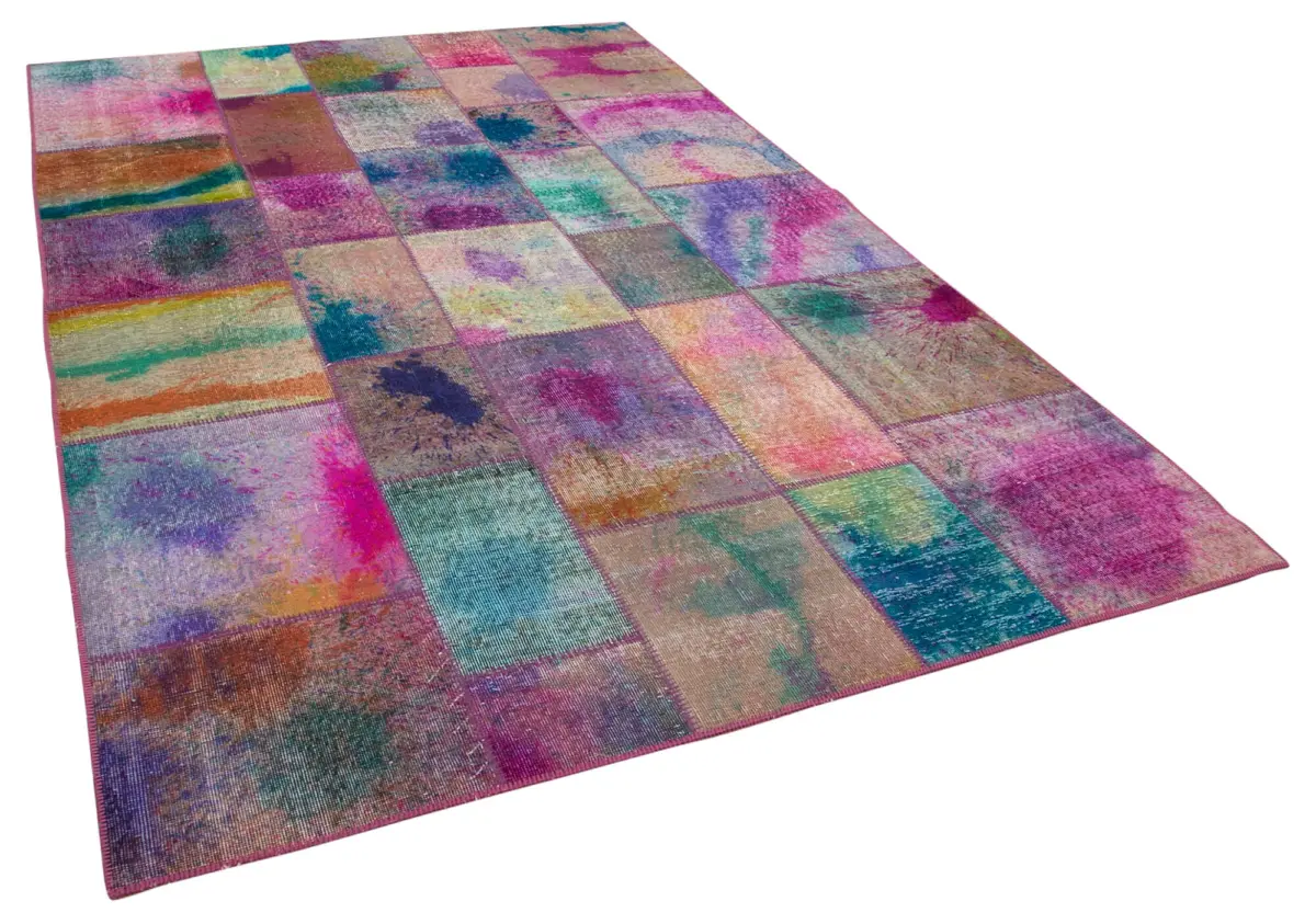 Patchwork Multi Pamuk Üzerine Yün El Dokuma Kilim-198x300 - Görsel 2