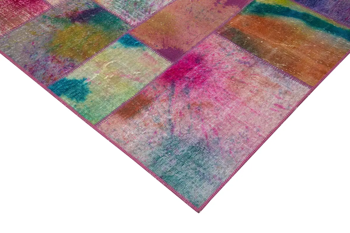 Patchwork Multi Pamuk Üzerine Yün El Dokuma Kilim-198x300 - Görsel 4