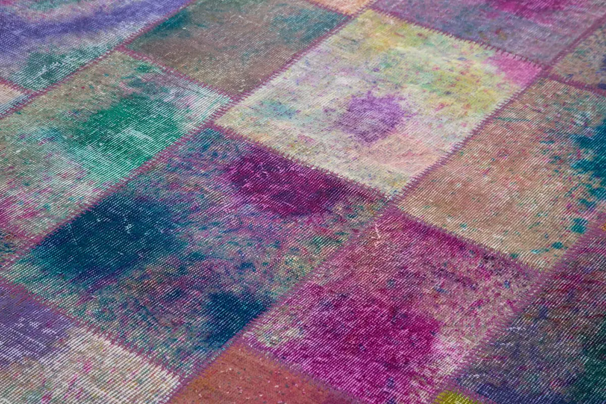 Patchwork Multi Pamuk Üzerine Yün El Dokuma Kilim-198x300 - Görsel 5