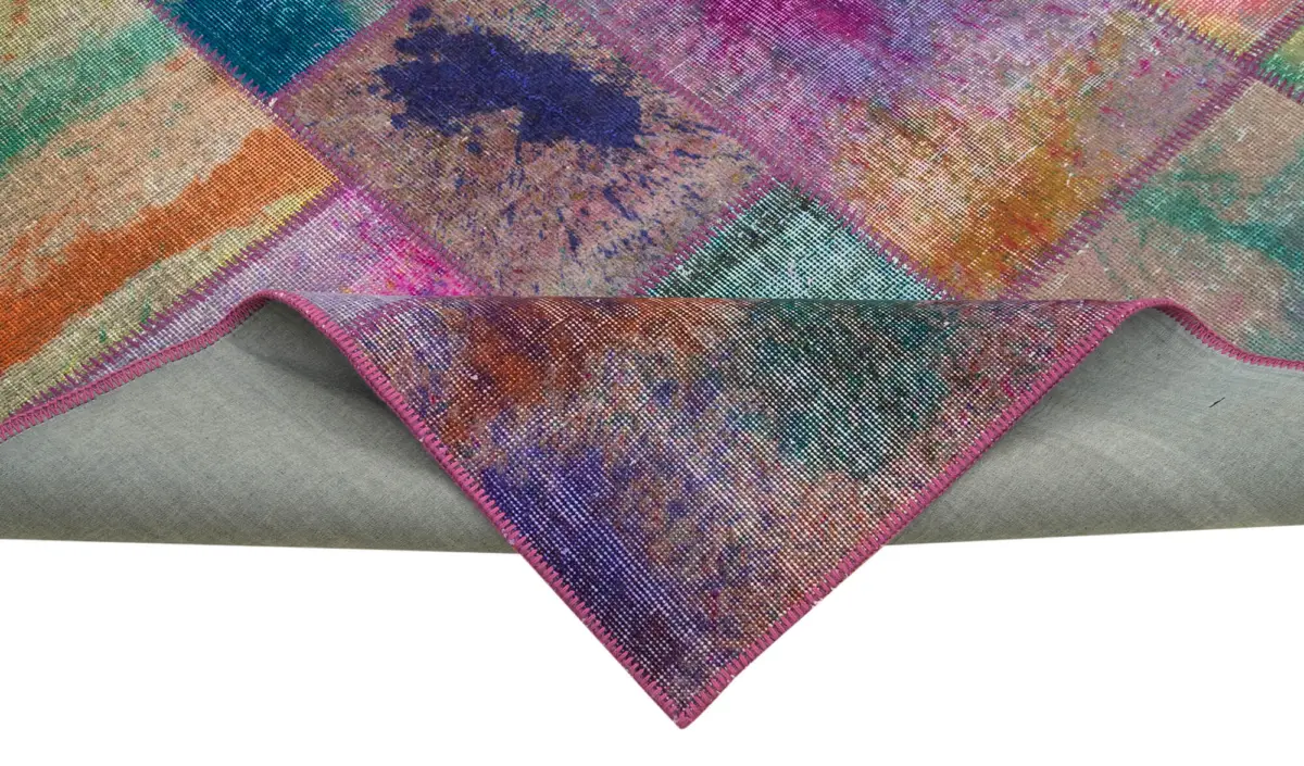Patchwork Multi Pamuk Üzerine Yün El Dokuma Kilim-198x300 - Görsel 6
