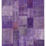 Patchwork Mor Pamuk Üzerine Yün El Dokuma Kilim-194x301