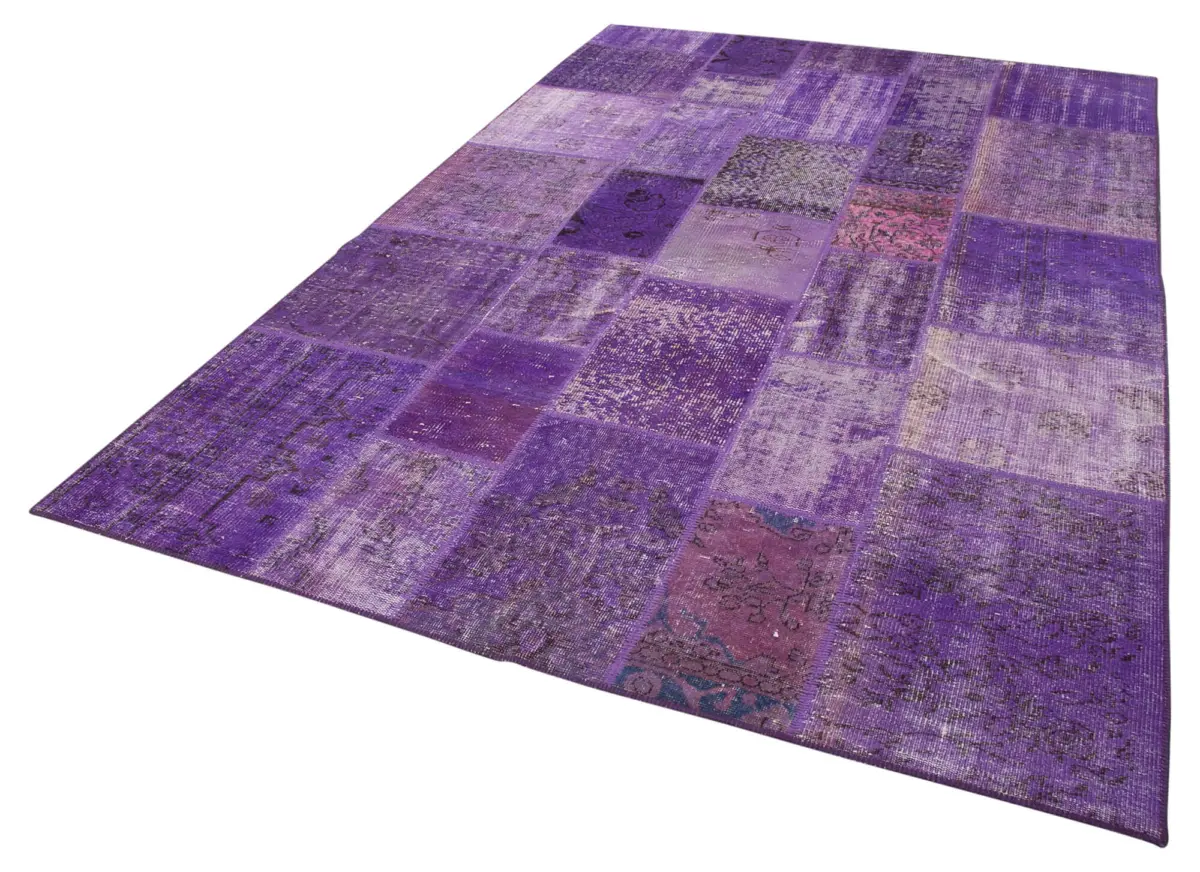 Patchwork Mor Pamuk Üzerine Yün El Dokuma Kilim-194x301 - Görsel 3