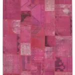 Patchwork Pembe Pamuk Üzerine Yün El Dokuma Kilim-204x302