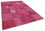 Patchwork Pembe Pamuk Üzerine Yün El Dokuma Kilim-204x302 - Görsel 2