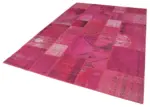 Patchwork Pembe Pamuk Üzerine Yün El Dokuma Kilim-204x302 - Görsel 3