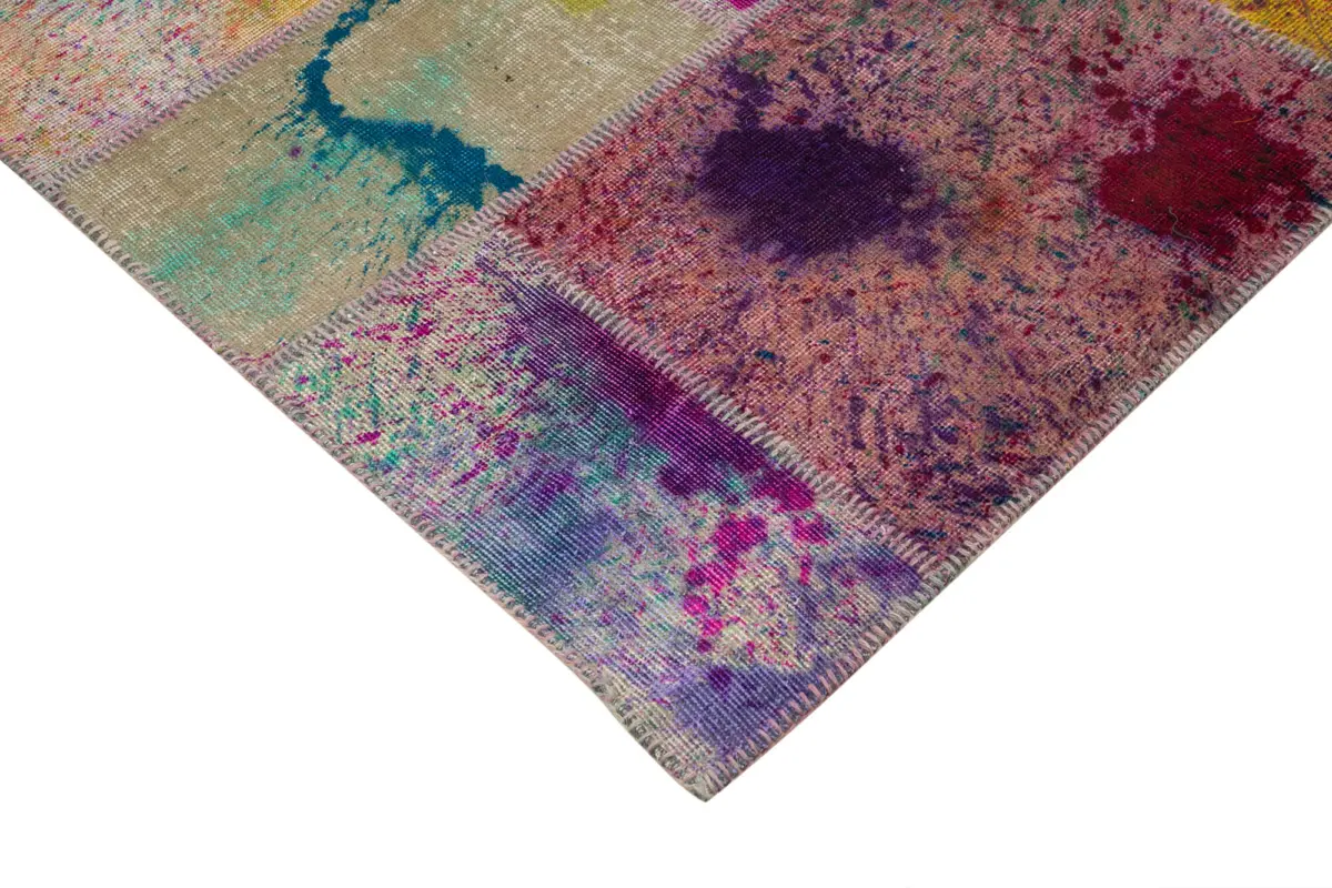 Patchwork Multi Pamuk Üzerine Yün El Dokuma Kilim-206x302 - Görsel 4