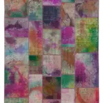 Patchwork Multi Pamuk Üzerine Yün El Dokuma Kilim-196x300