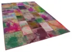 Patchwork Multi Pamuk Üzerine Yün El Dokuma Kilim-196x300 - Görsel 2