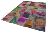 Patchwork Multi Pamuk Üzerine Yün El Dokuma Kilim-196x300 - Görsel 3
