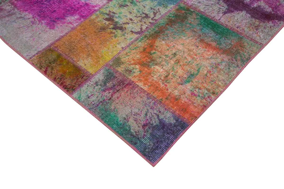 Patchwork Multi Pamuk Üzerine Yün El Dokuma Kilim-196x300 - Görsel 4