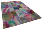 Patchwork Multi Pamuk Üzerine Yün El Dokuma Kilim-198x300 - Görsel 2