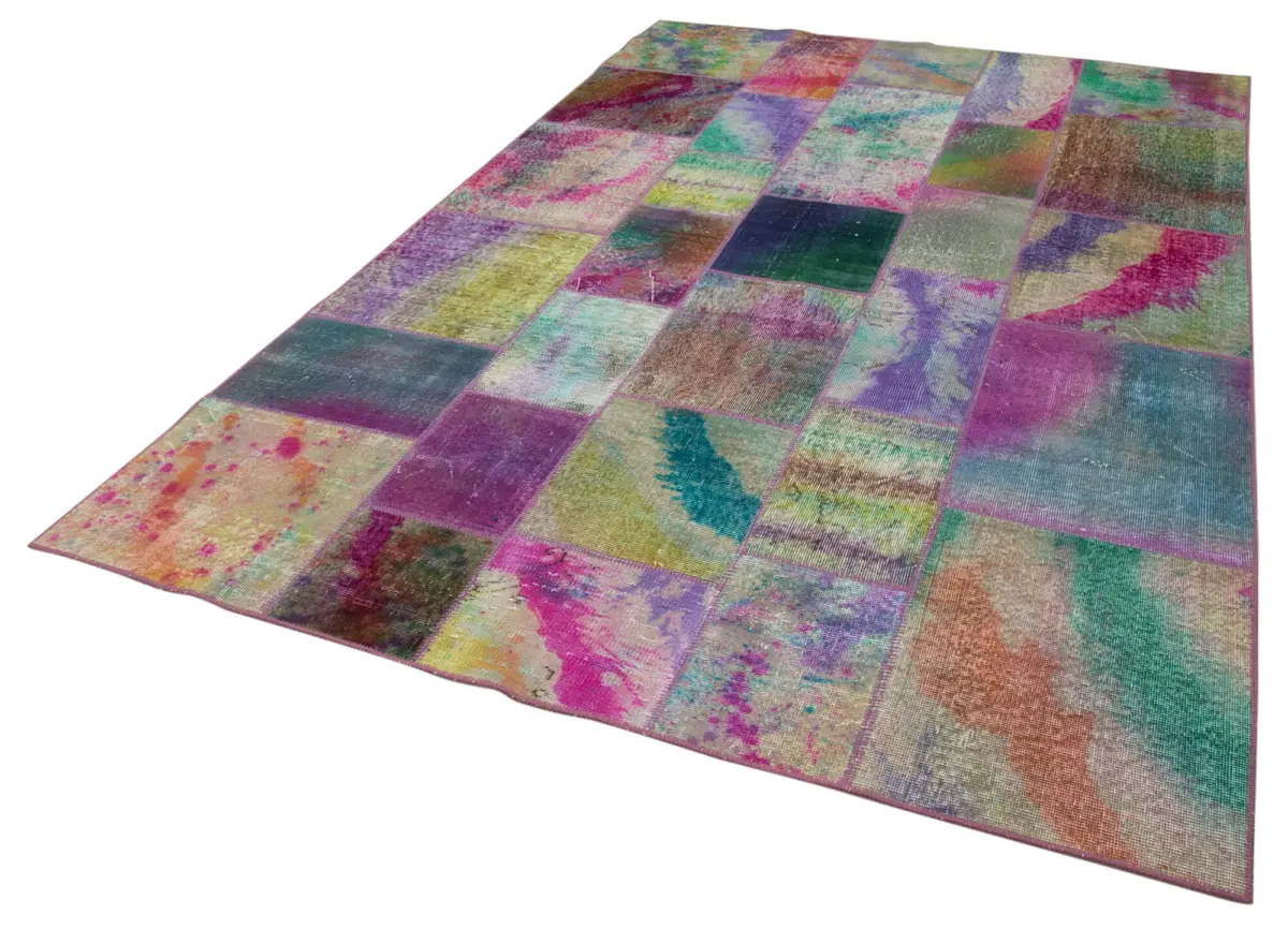 Patchwork Multi Pamuk Üzerine Yün El Dokuma Kilim-198x300 - Görsel 3