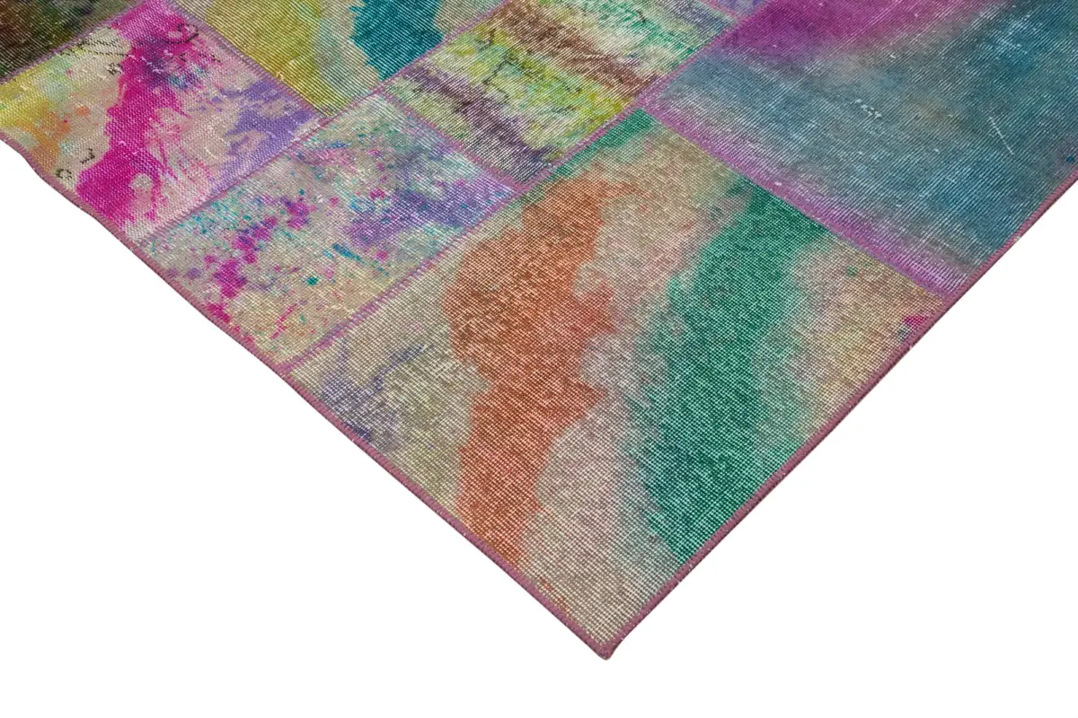 Patchwork Multi Pamuk Üzerine Yün El Dokuma Kilim-198x300 - Görsel 4