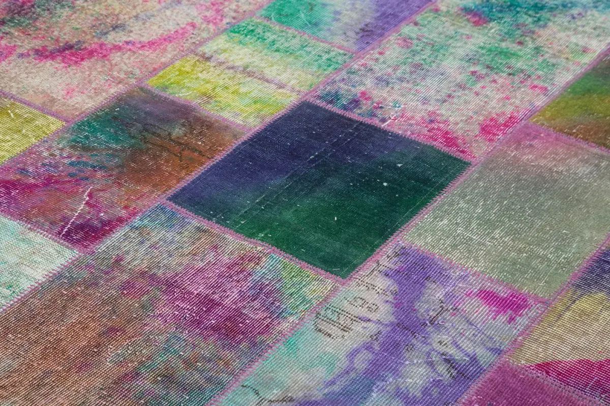 Patchwork Multi Pamuk Üzerine Yün El Dokuma Kilim-198x300 - Görsel 5