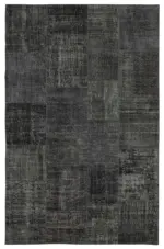Patchwork Siyah Pamuk Üzerine Yün El Dokuma Kilim-193x300