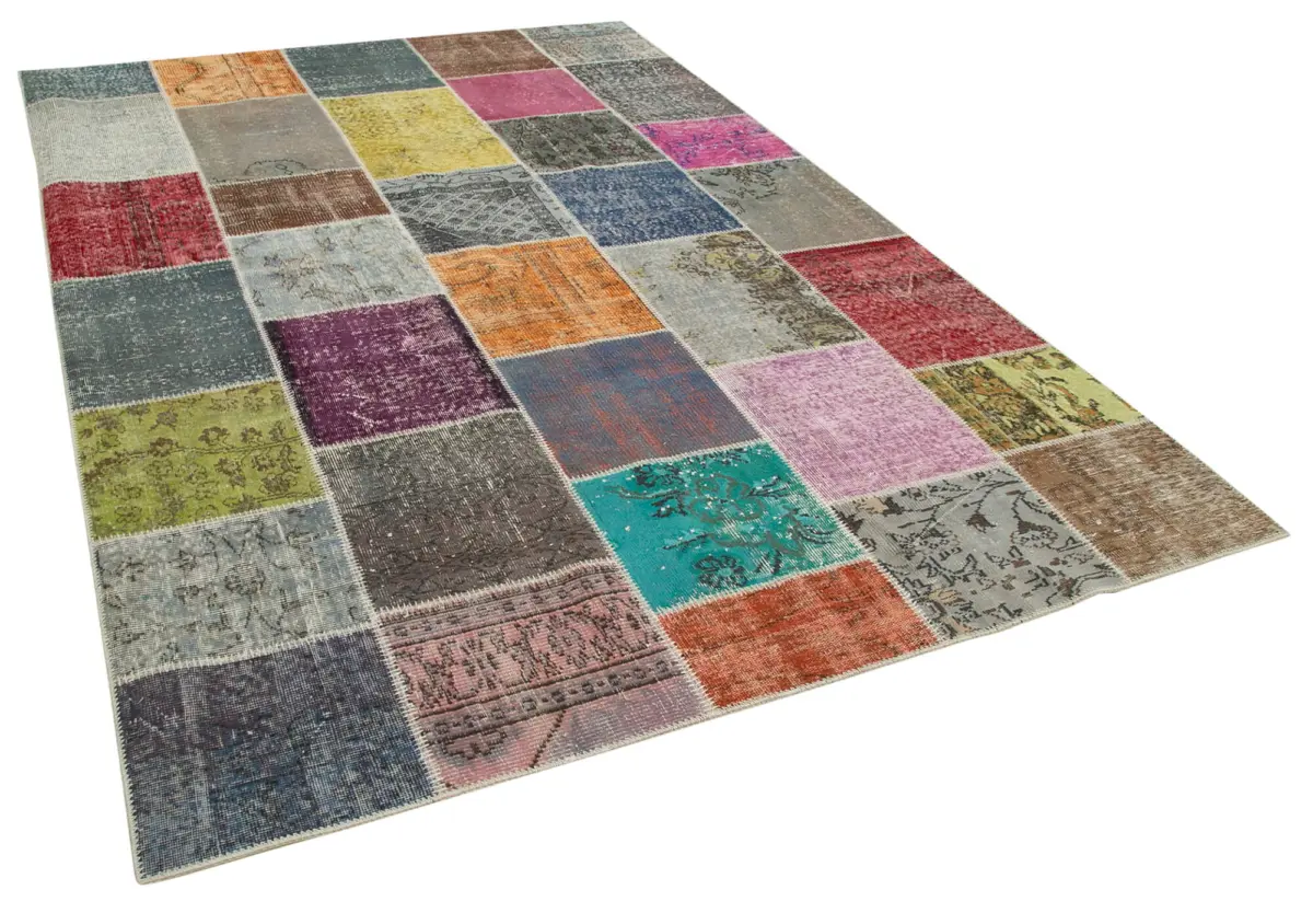 Patchwork Multi Pamuk Üzerine Yün El Dokuma Kilim-205x297 - Görsel 2