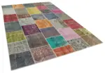 Patchwork Multi Pamuk Üzerine Yün El Dokuma Kilim-205x297 - Görsel 2