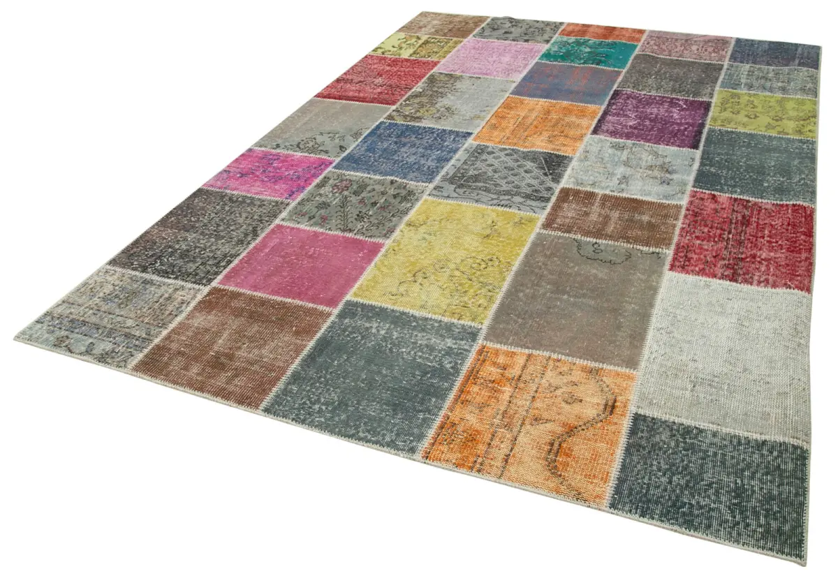 Patchwork Multi Pamuk Üzerine Yün El Dokuma Kilim-205x297 - Görsel 3