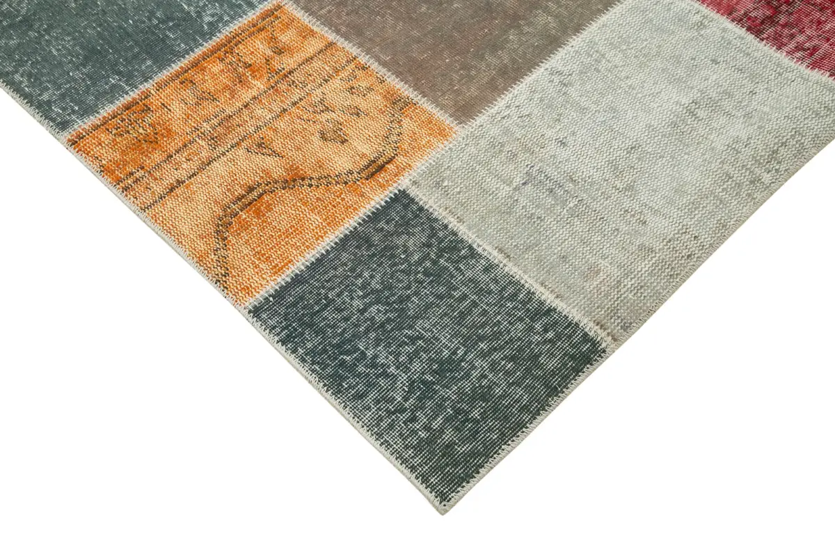 Patchwork Multi Pamuk Üzerine Yün El Dokuma Kilim-205x297 - Görsel 4