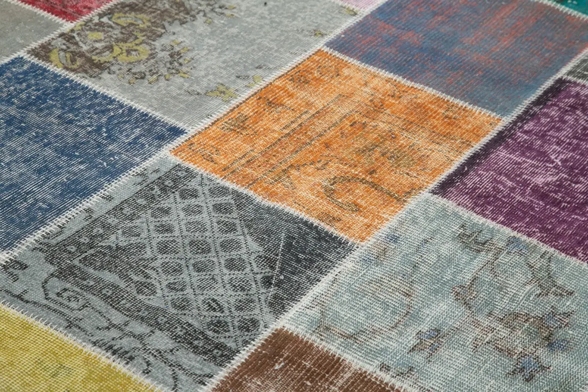 Patchwork Multi Pamuk Üzerine Yün El Dokuma Kilim-205x297 - Görsel 5